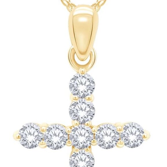 Moissanite Diamond Cross Pendant Necklace 14K Gold Sterling Silver For Women - Picture 1 of 5